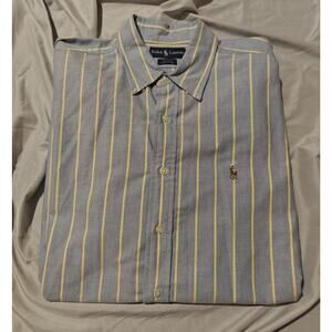 Polo Ralph Lauren Performance Shirt Mens XL Blue Yellow Stripe Button Stretch